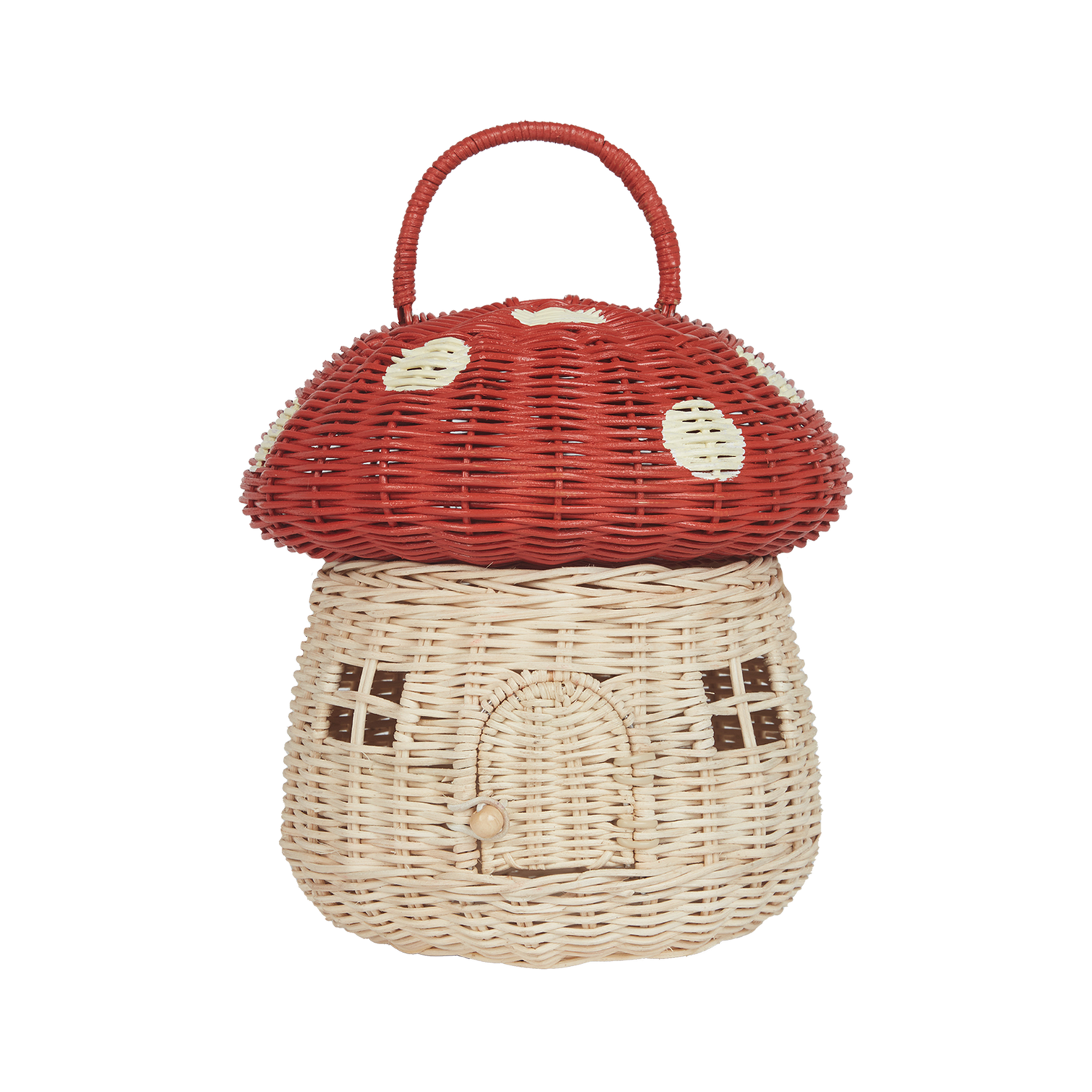 Olli Ella Rattan Rattan Mushroom Basket (Red & Cream) by Olli Ella Red & Cream Rattan Mushroom Basket | Handmade Natural Toys | The Playful Peacock