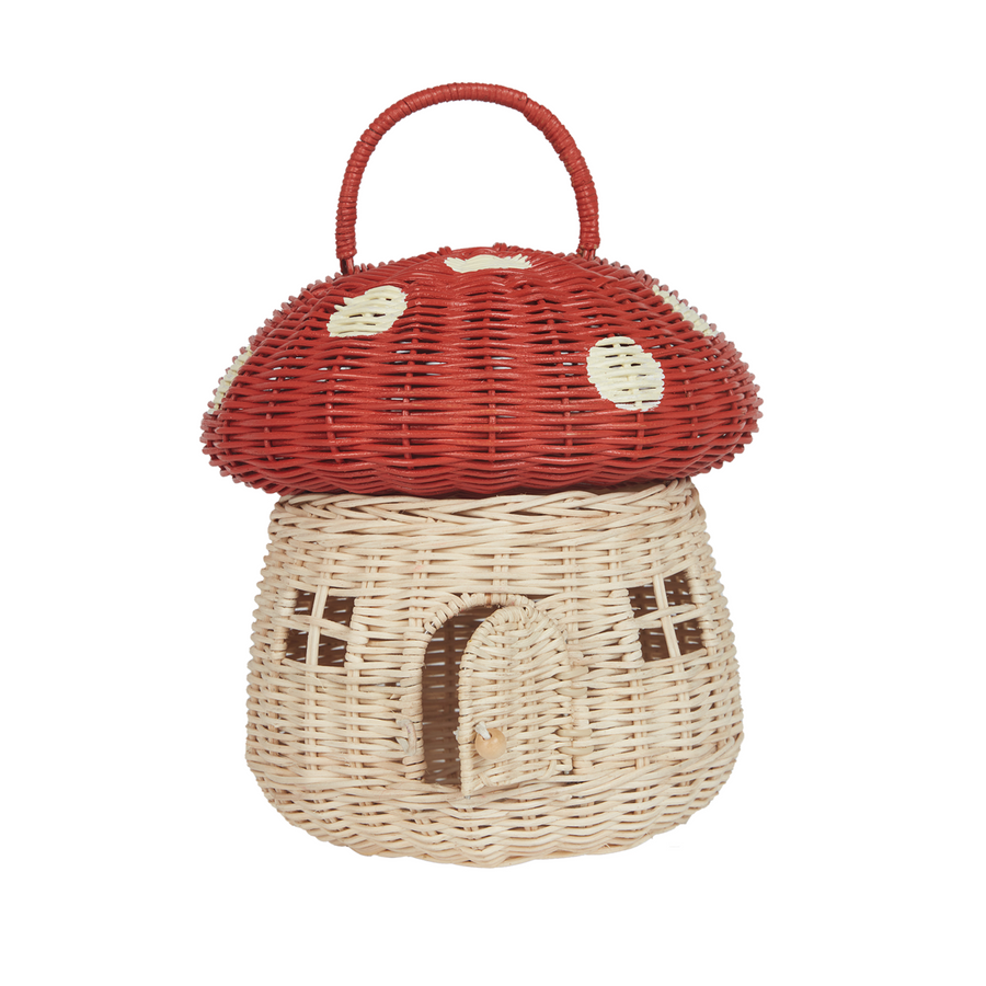 Olli Ella Rattan Rattan Mushroom Basket (Red & Cream) by Olli Ella Red & Cream Rattan Mushroom Basket | Handmade Natural Toys | The Playful Peacock