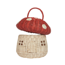 Olli Ella Rattan Rattan Mushroom Basket (Red & Cream) by Olli Ella Red & Cream Rattan Mushroom Basket | Handmade Natural Toys | The Playful Peacock