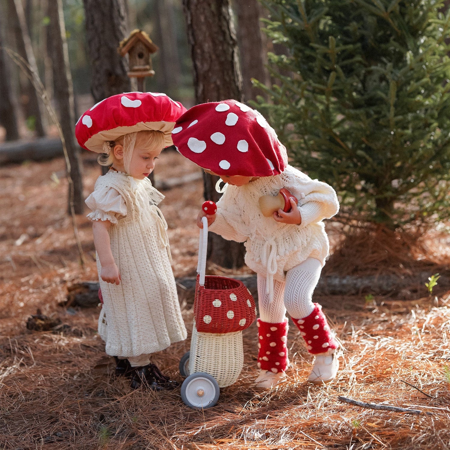 Olli Ella Rattan Rattan Mushroom Luggy (Red) by Olli Ella Olli Ella Red & White Rattan Mushroom Luggy  I Rattan Nursery Decor
