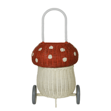 Olli Ella Rattan Rattan Mushroom Luggy (Red) by Olli Ella Olli Ella Red & White Rattan Mushroom Luggy  I Rattan Nursery Decor