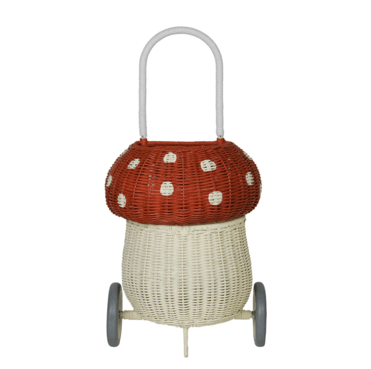 Olli Ella Rattan Rattan Mushroom Luggy (Red) by Olli Ella Olli Ella Red & White Rattan Mushroom Luggy  I Rattan Nursery Decor