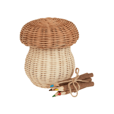 Olli Ella Rattan Rattan Porcini Mushroom Basket with Twig Pencils by Olli Ella Handmade Wooden Twig Pencils in Porcini Mushroom Basket | Sustainable Kids' Stationary Set | The Playful Peacock