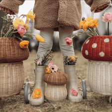 Olli Ella Rattan Rattan Porcini Mushroom Basket with Twig Pencils by Olli Ella Red & Cream Rattan Mushroom Basket | Handmade Natural Toys | The Playful Peacock