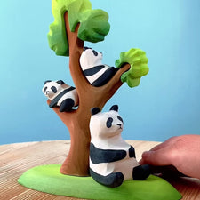 Wooden Panda Family and Tree Set