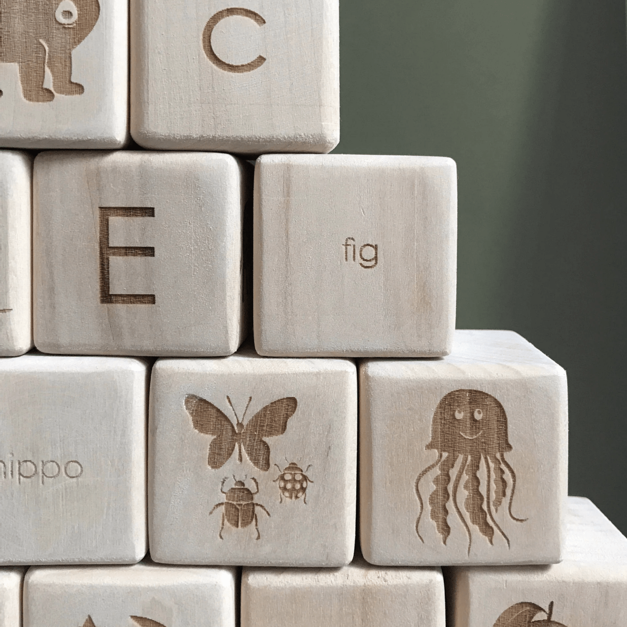 Sabo Concept Building & Stacking Handmade Wooden Alphabet Blocks (Set of 26) Set of 26 Handmade Wooden Alphabet Blocks | Educational Toys | The Playful Peacock