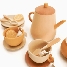 Sabo Concept Pretend Play Handmade Wooden Tea Set (Flower) by Sabo Concept Handmade Wooden Tea Set I Eco-Friendly Heirloom Gift for Pretend Play | Sustainable Toddler Toy Tea Party