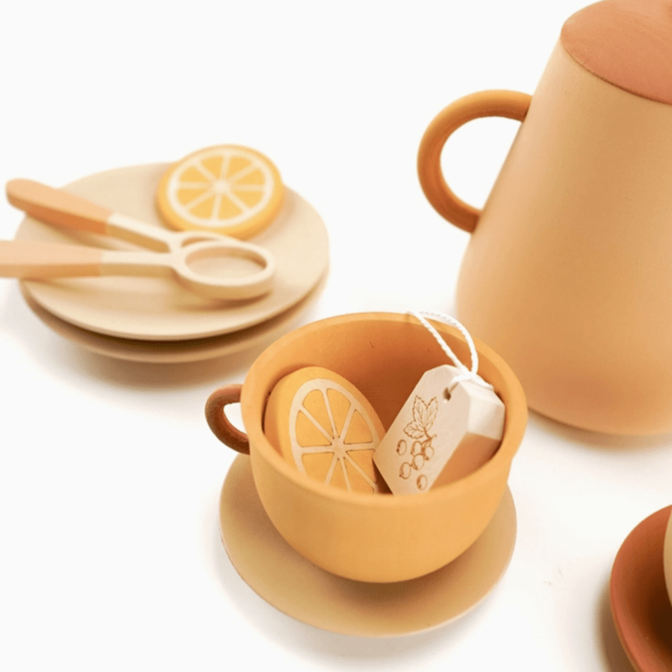 Sabo Concept Pretend Play Handmade Wooden Tea Set (Flower) by Sabo Concept Handmade Wooden Tea Set I Eco-Friendly Heirloom Gift for Pretend Play | Sustainable Toddler Toy Tea Party