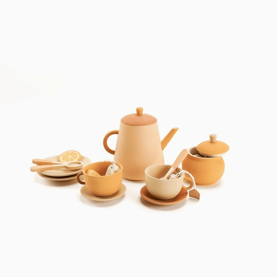 Sabo Concept Pretend Play Handmade Wooden Tea Set (Flower) by Sabo Concept Handmade Wooden Toy Pizza I Eco-Friendly Pretend Play Pizza Toy for Kids