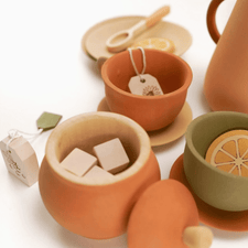 Sabo Concept Pretend Play Handmade Wooden Tea Set (Herbal) by Sabo Concept Handmade Wooden Tea Set I Whimsical Heirloom Gift for Pretend Play | Eco-Friendly Toddler Tea Party Set