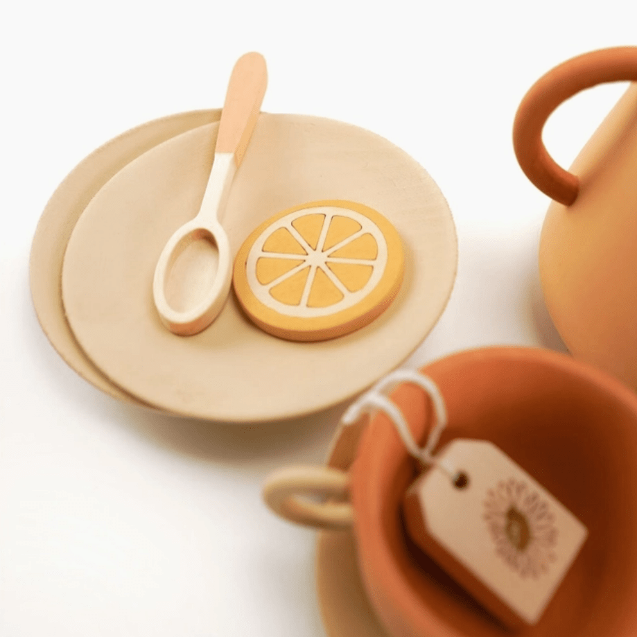 Sabo Concept Pretend Play Handmade Wooden Tea Set (Herbal) by Sabo Concept Handmade Wooden Tea Set I Whimsical Heirloom Gift for Pretend Play | Eco-Friendly Toddler Tea Party Set
