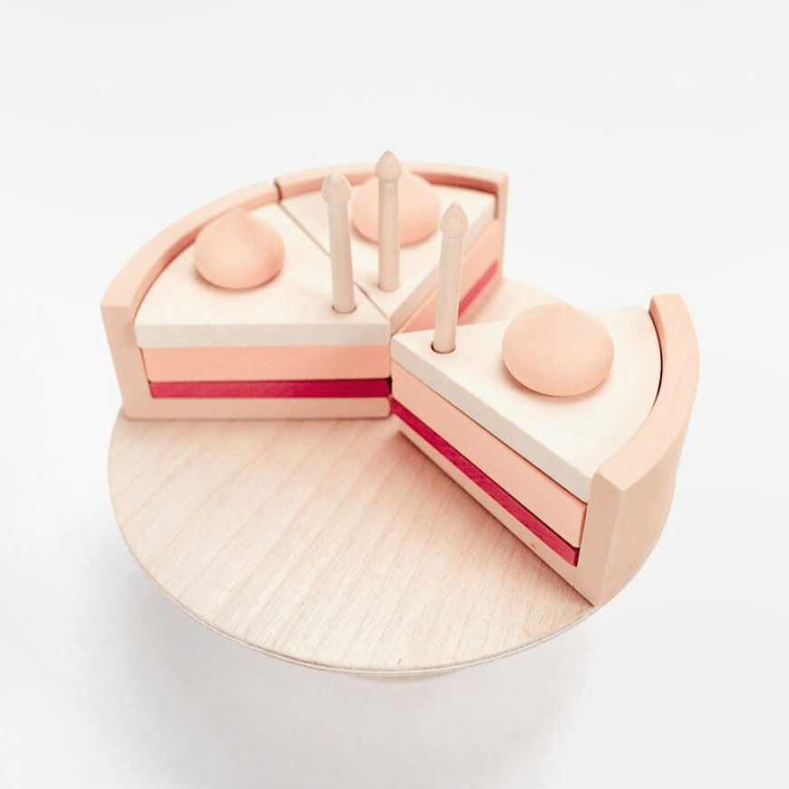 Sabo Concept Toy Food Handmade Wooden Toy Cake (Pink) by Sabo Concept Wooden Toy Pink Cake | Pretend Play Cake Set I The Playful Peacock