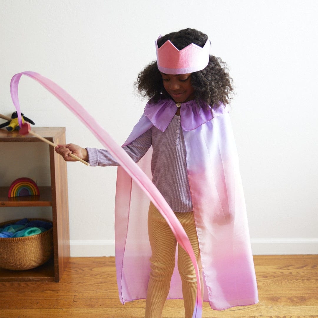 Sarah's Silks Dress Up Play Large Silk & Wood Streamer (Blossom Heart) Pink & Purple Silk & Wood Streamer I Wand for Pretend Play