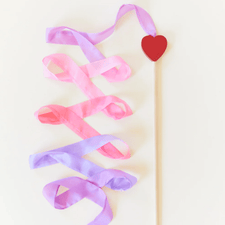 Sarah's Silks Dress Up Play Large Silk & Wood Streamer (Blossom Heart) Pink & Purple Silk & Wood Streamer I Wand for Pretend Play