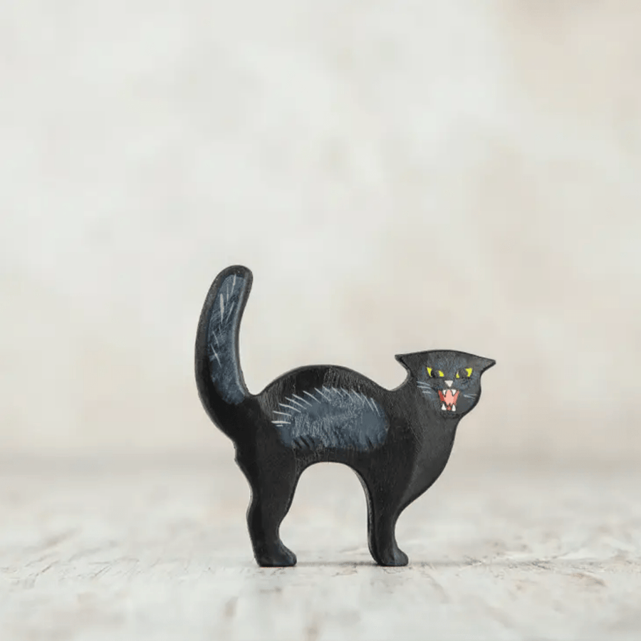 Wooden Caterpillar Wooden Animals Handmade Black Cat Figure by Wooden Caterpillar Handmade Fly Agaric Mushroom Figure | Enchanting Wooden Wonder | Heirloom Quality