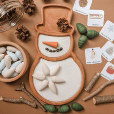 Aw & Co. Sensory Play Wooden Snowman (snowperson) Plate / Sensory Tray (Made in Canada)