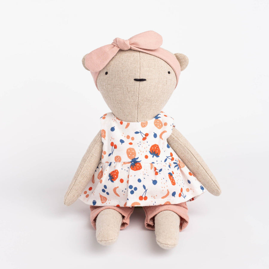 Bear Cherry - Handmade Soft Linen Toy Bear With Clothes