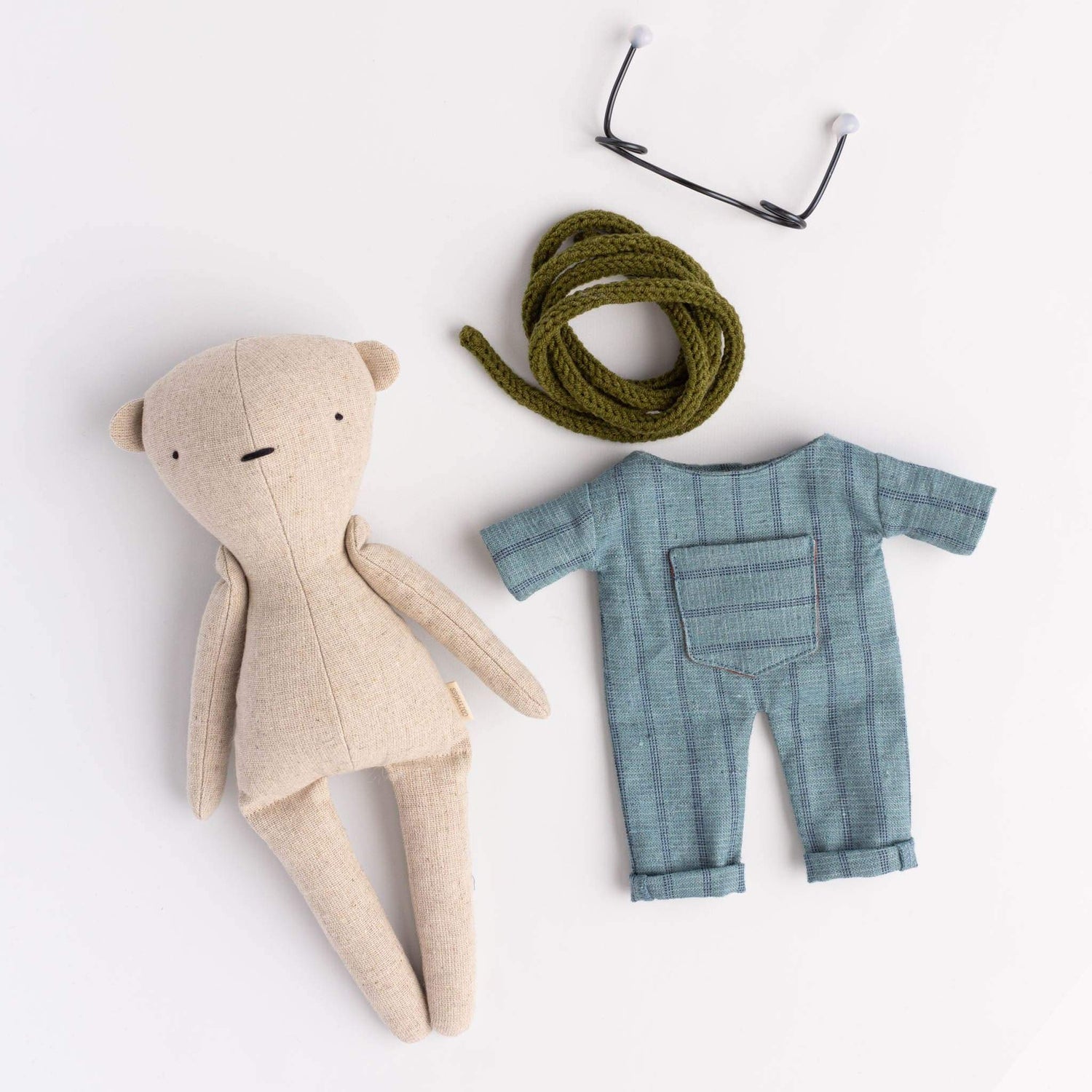 Cozymoss soft Bear Mossy - Handmade Soft Linen Toy Bear with Clothes Set