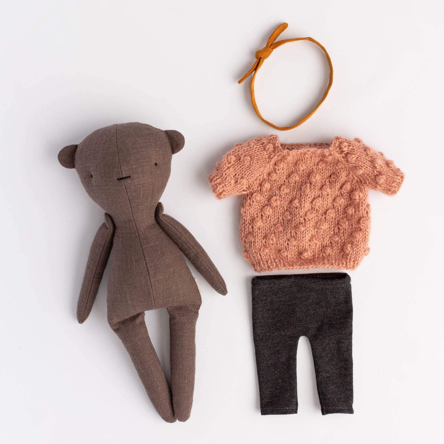 Cozymoss Soft Toys Bear Quietude - Handmade Soft Linen Toy Bear with Clothes Set