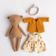 Cozymoss Soft Toys Bear Spice - Handmade Soft Linen Toy Bear with Clothes Set