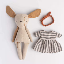 Cozymoss Soft Toys Dog Pea - Handmade Soft Linen Toy Dog with Clothing Set