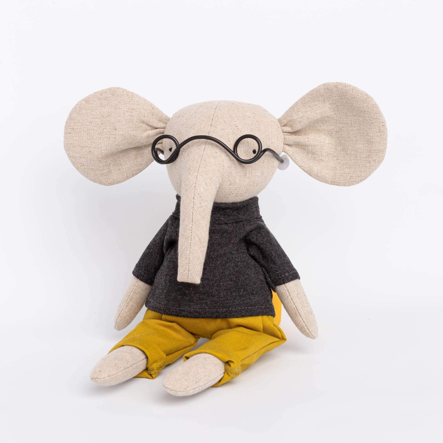 Cozymoss Soft Toys Elephant Thyme - Handmade Soft Linen Toy Elephant with Clothes Set