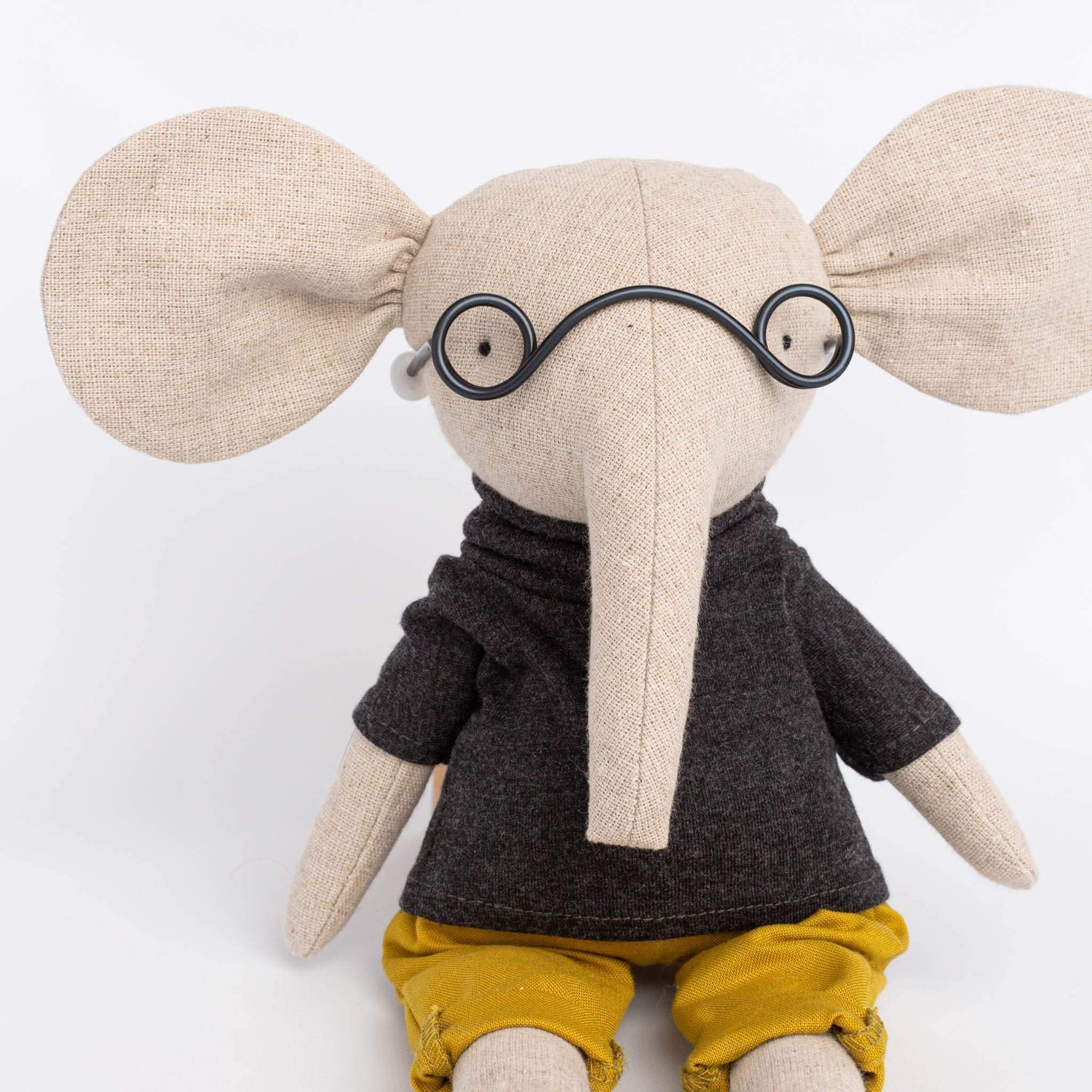 Cozymoss Soft Toys Elephant Thyme - Handmade Soft Linen Toy Elephant with Clothes Set