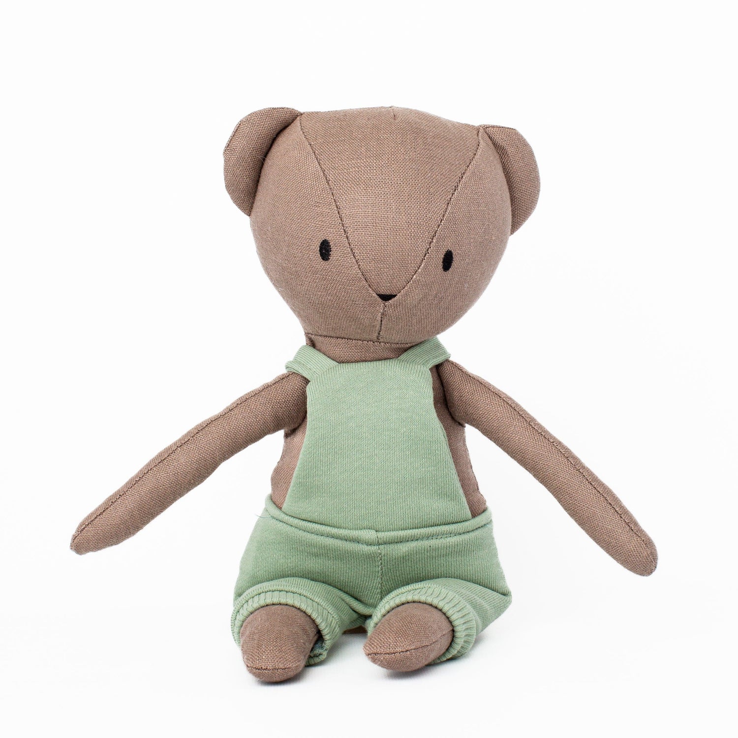 Huggabeau Coco Bear in Mint Green Shortalls The Playful Peacock
