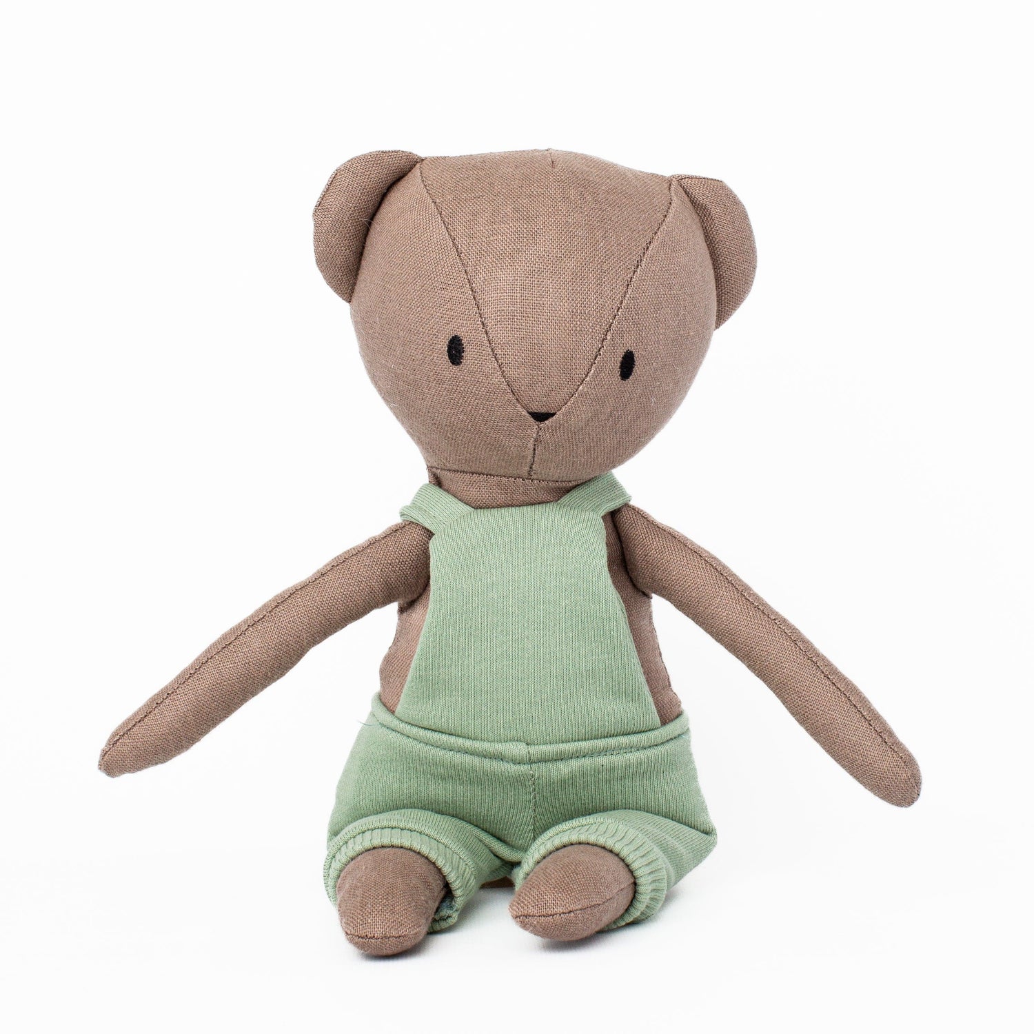 Huggabeau Soft Toys Huggabeau Coco Bear in Mint Green Shortalls (Handmade in Canada) Huggabeau Coco Bear in Mint Green Shortalls