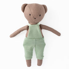 Huggabeau Soft Toys Huggabeau Coco Bear in Mint Green Shortalls (Handmade in Canada) Huggabeau Coco Bear in Mint Green Shortalls