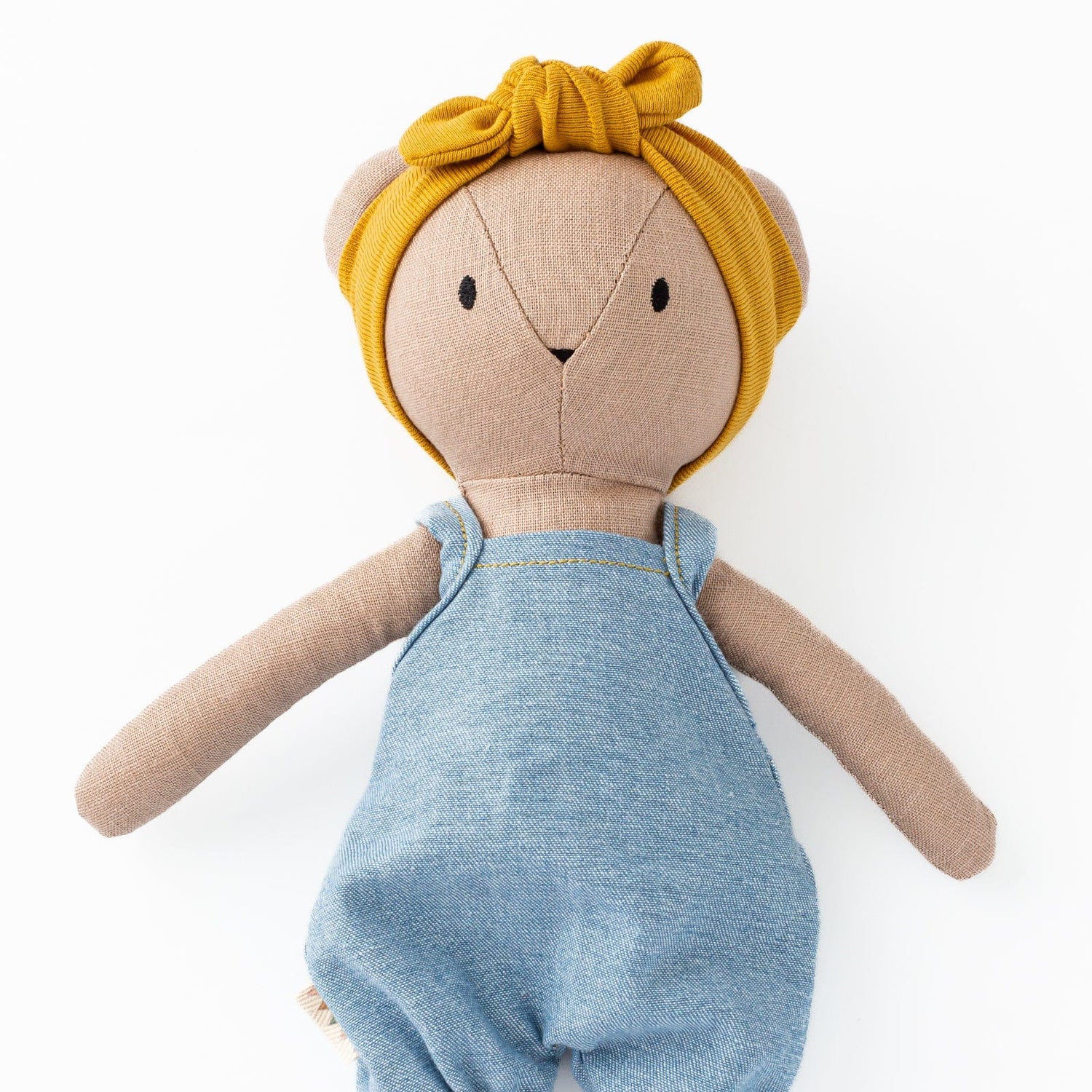 Huggabeau Soft Toys Huggabeau Sandy Bear in Blue Harem Romper (Handmade in Canada) Huggabeau Sandy Bear in Blue Harem Romper