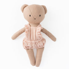 Huggabeau Soft Toys Huggabeau Sandy Bear in Blush Pink Frilly Bloomeralls (Handmade in Canada) Huggabeau Sandy Bear in Blush Pink Frilly Bloomeralls