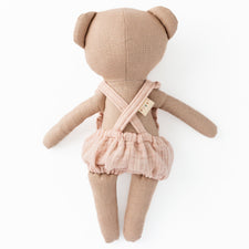 Huggabeau Soft Toys Huggabeau Sandy Bear in Blush Pink Frilly Bloomeralls (Handmade in Canada) Huggabeau Sandy Bear in Blush Pink Frilly Bloomeralls