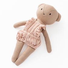 Huggabeau Soft Toys Huggabeau Sandy Bear in Blush Pink Frilly Bloomeralls (Handmade in Canada) Huggabeau Sandy Bear in Blush Pink Frilly Bloomeralls