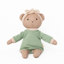 Huggabeau Soft Toys Huggabeau Sandy Bear in Mint Green Bubble Romper (Handmade in Canada) Huggabeau Sandy Bear in Mint Green Bubble Romper