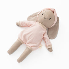 Huggabeau Soft Toys Huggabeau Sootie Bunny in Blush Pink Romper & Headband (Handmade in Canada) Huggabeau Sootie Bear in Sky Blue Pom Pom Set