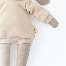 Huggabeau Soft Toys Huggabeau Sootie Bunny in Sand Bubble Romper & Mustard Headband (Handmade in Canada) Huggabeau Sootie Bunny in Sand Bubble Romper & Mustard Headband