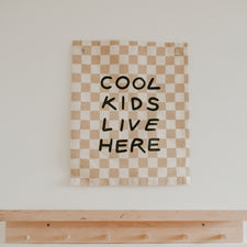Imani Collective Décor Cool Kids Live Here Banner (Checkered Taupe)