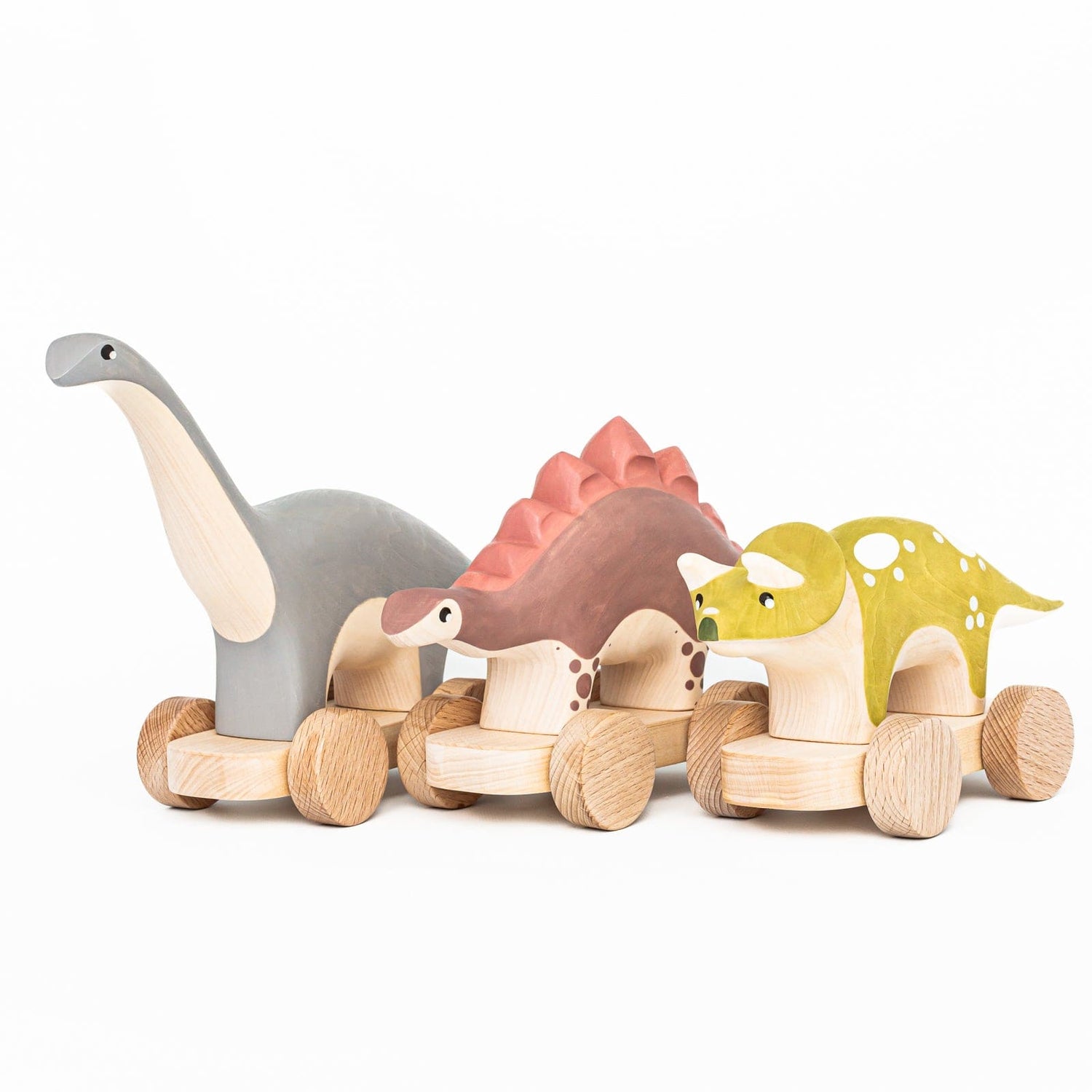 Izvetvey Wooden Toys Diplodocus Handmade Magnetic Diplodocus Dinosaur Push Toy