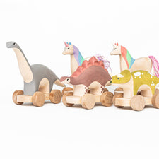 Izvetvey Wooden Toys Triceratops Handmade Magnetic Triceratops Dinosaur Push Toy