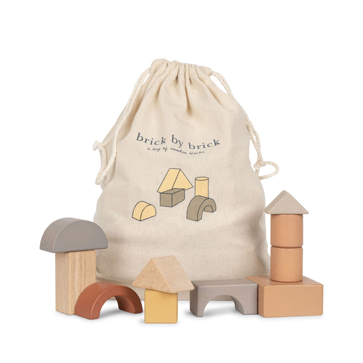 Konges Slojd Building & Stacking Bag of Wooden Blocks (Set of 72) Bag of Wooden Blocks | Wooden Block Set