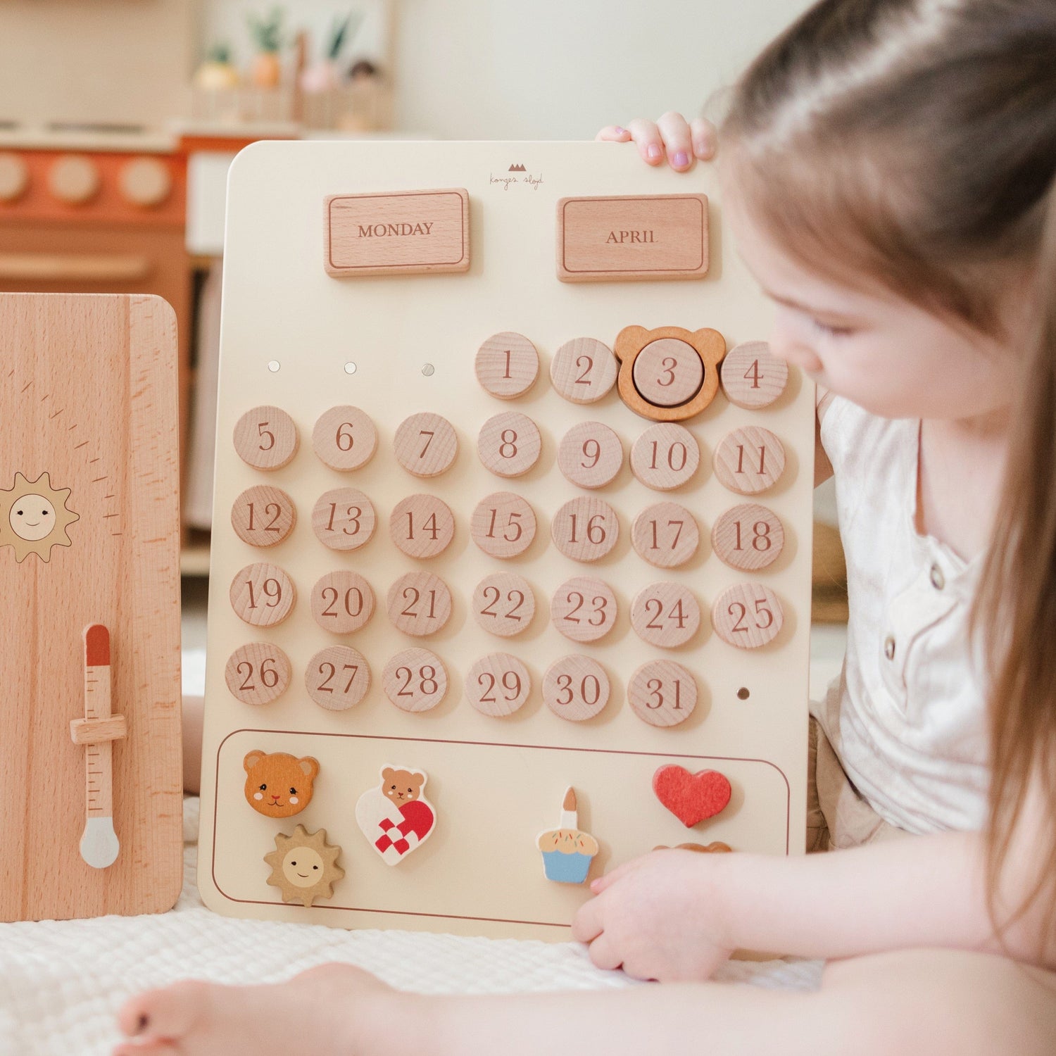 Konges Slojd Pretend Play Wooden Magnetic Calendar Wooden Weather Station | Wooden Weather Board