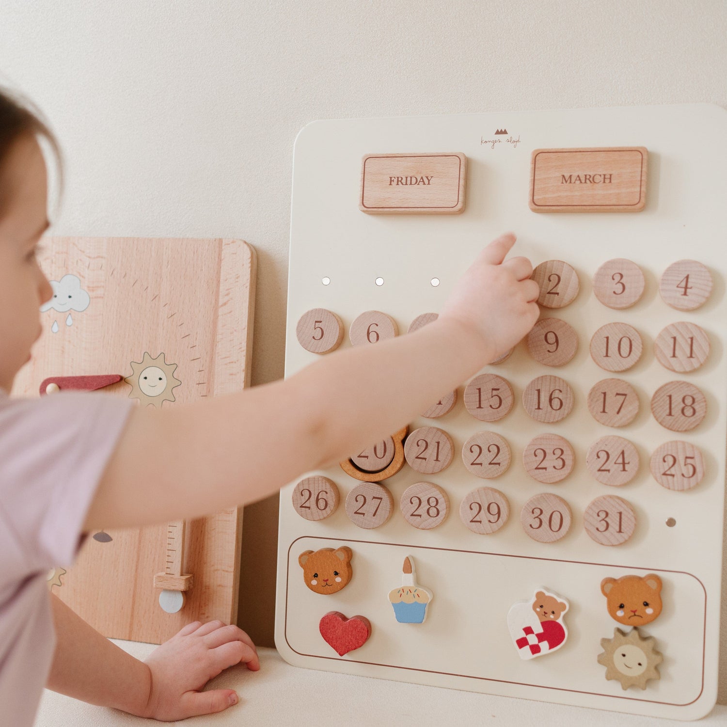 Konges Slojd Pretend Play Wooden Magnetic Calendar Wooden Weather Station | Wooden Weather Board