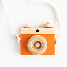Little Rose & Co. Pretend Play Handmade Wooden Toy Camera (Burnt Orange)