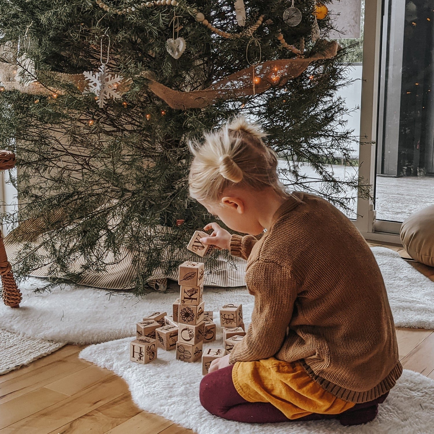 Maker Mind Toys Building & Stacking Floral Alphabet Blocks (Set of 15) - Handmade in Canada Floral Wooden Alphabet Blocks | Set of 15 | Made in Canada