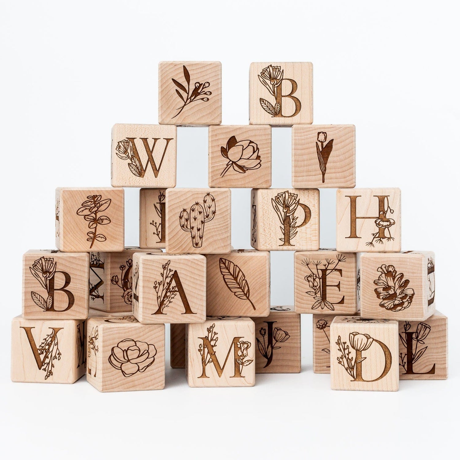 Maker Mind Toys Building & Stacking Floral Alphabet Blocks (Set of 26)