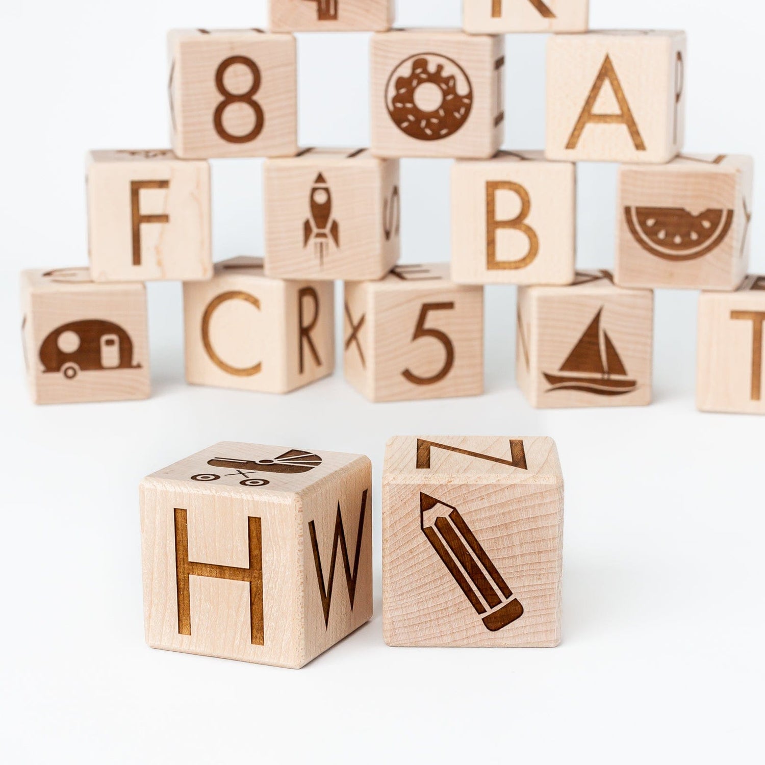 Maker Mind Toys Building & Stacking Handmade, Canadian Minimal Alphabet Blocks (Set of 15)