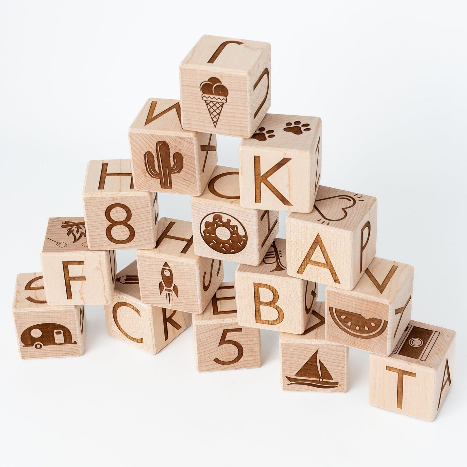 Maker Mind Toys Building & Stacking Minimal Alphabet Blocks (Set of 15) - Handmade in Canada