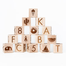 Maker Mind Toys Building & Stacking Minimal Alphabet Blocks (Set of 15) - Handmade in Canada