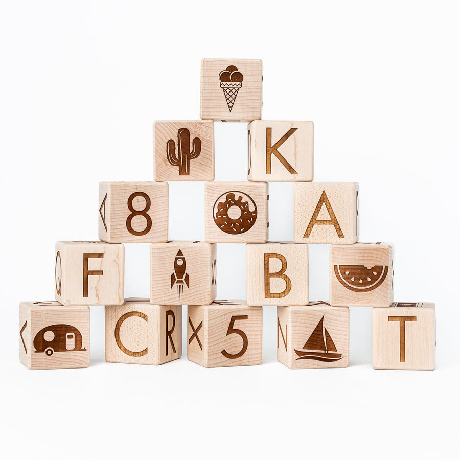 Maker Mind Toys Building & Stacking Minimal Alphabet Blocks (Set of 15) - Handmade in Canada